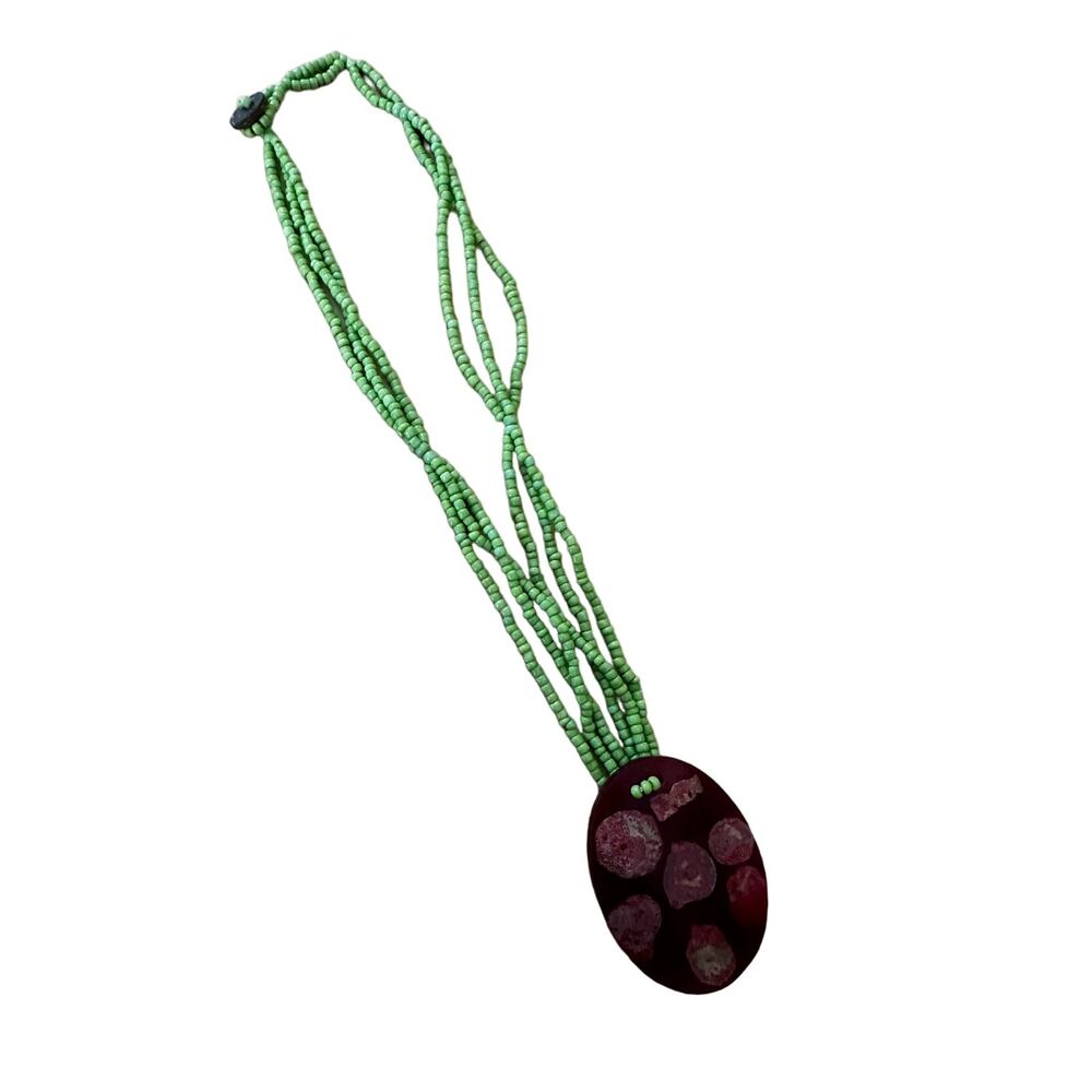 Green Seed Bead Pendant Necklace
